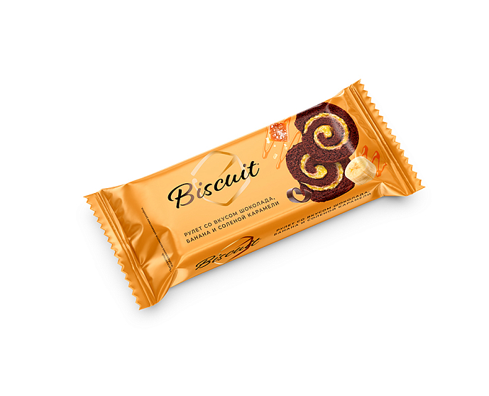 Рулет бисквитный шоколад/ банан/соленая карамель BISCUIT 200г