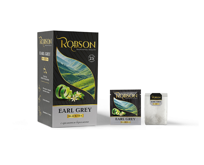 РОБСОН Чай черный Earl Grey с ароматом бергамота 25 пак (в сашетах)